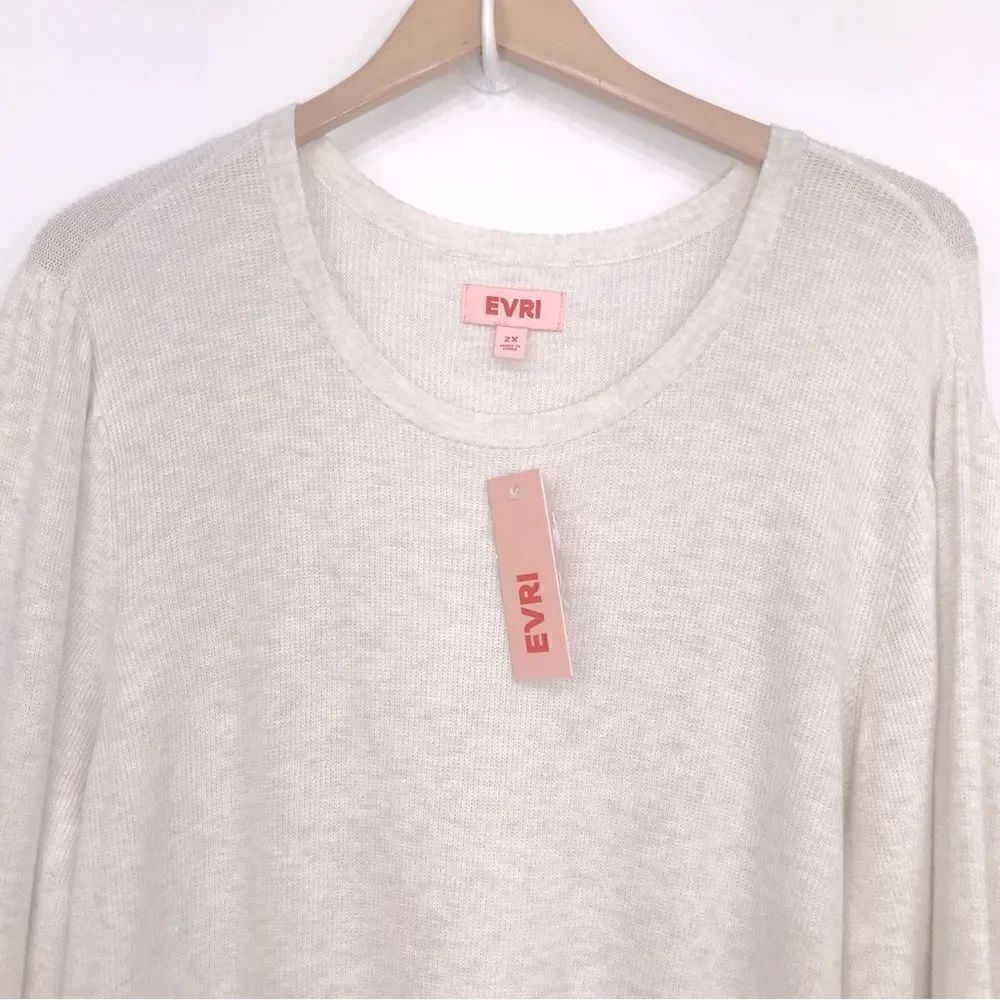 Evri NEW Cream Puff Sleeve Ribbed Knit Crew Neck Sweater - Picture 2 of 13